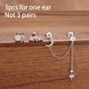 New Arrival 3PCS Stainless Steel Fashion Tassel Chain Stud Piercing Earrings Set For Women Zircon Wedding Party Jewelry Gifts