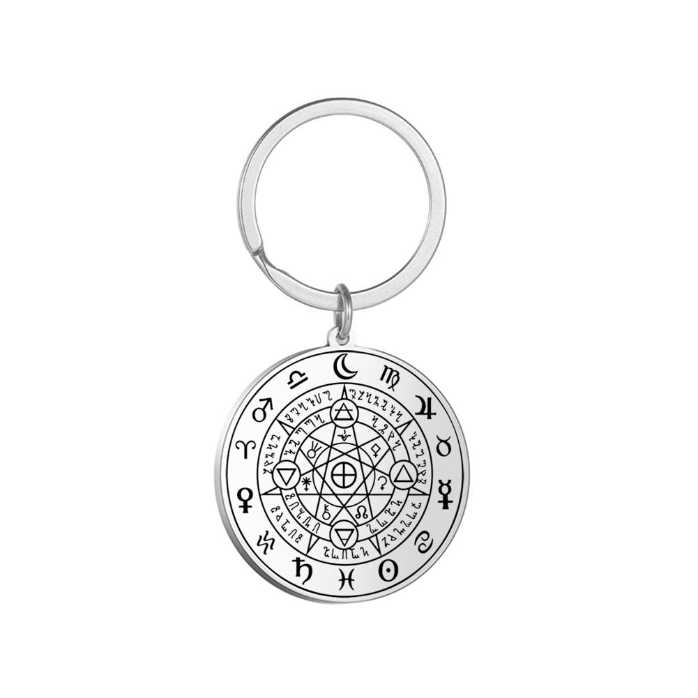 Dawapara Archangels Sigil Talisman Keychain Metatron Witchcraft Triple Moon Pentagram Pendant Stainless Steel Jewelry