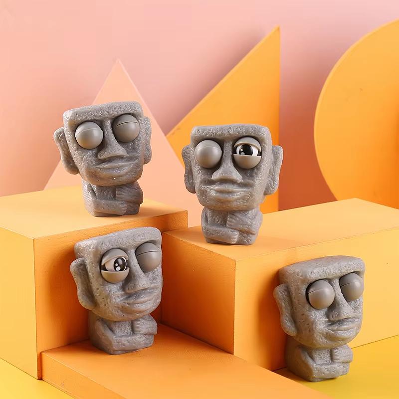 1Pcs Stone Man Releases Stress Toy Slowly Rebounds Soft Moai Statue Squeeze Eyes Interested Expression Relaxes Stress Kids Gift