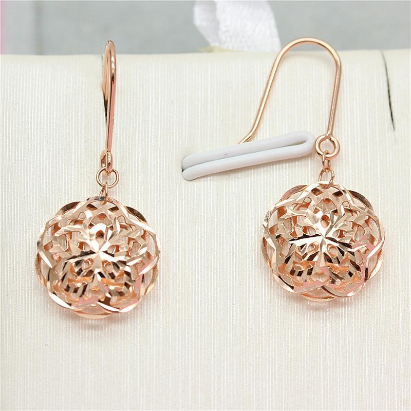 Exquisite Russian Purple Gold Flower Ear Hook Plated Rose Gold Color Gold Hollow Peony Flower Fashion Korean Version Ear Jewelry