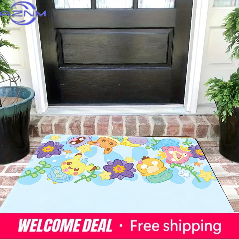 Pokemon Mermaid Style Characters Print Doormat Anti-slip Absorbent Floor Mat for Home Entrance Bedroom Living Room Decor