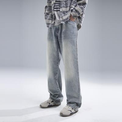 Jeans Retro High Street para Homens e Mulheres, Calças Casuais Versáteis de Perna Reta para Homens