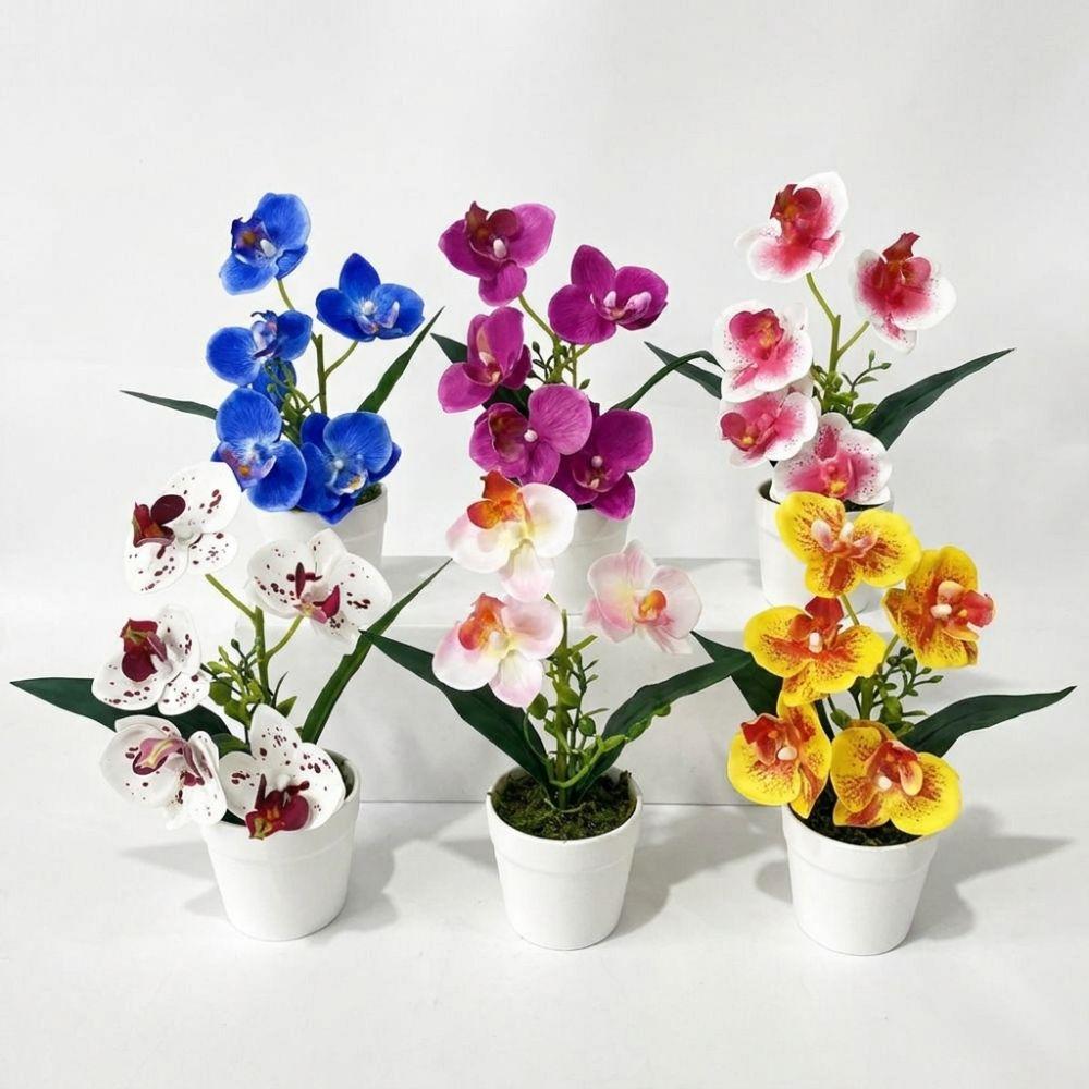 5 Blooms Artificial Orchid Arrangement Realistic Potted Flower Display Table Centerpiece