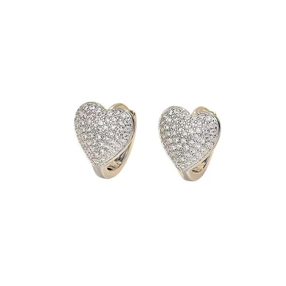 Luxury Female White Zircon Stone Heart Hoop Earrings Vintage Fashion Gold Color Wedding  For Women