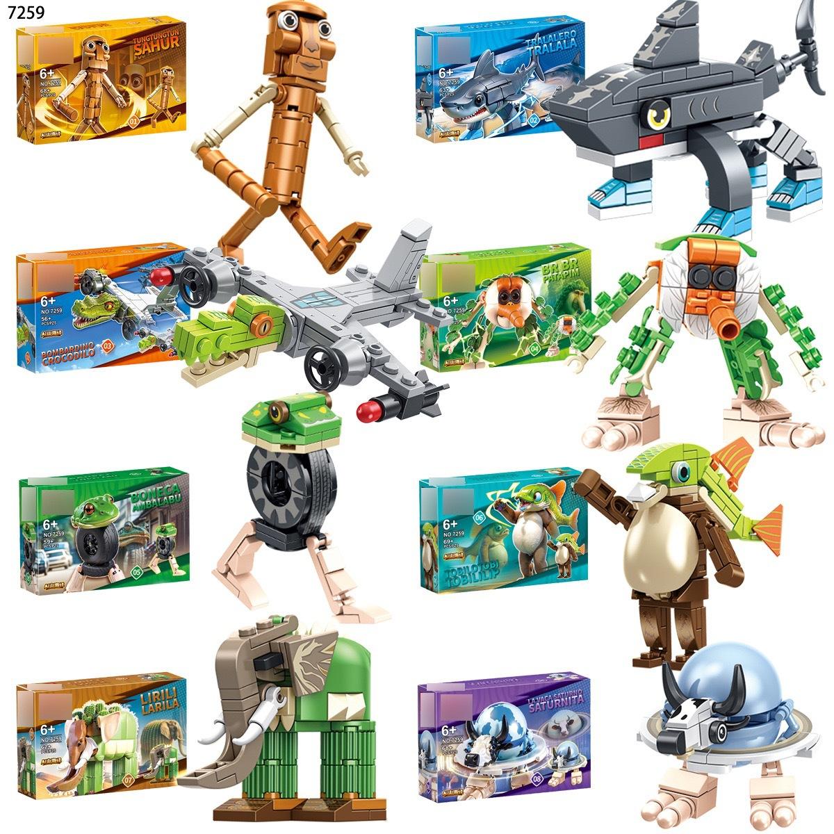 

8PCS Italian Brainrot Constructing Blocks Blind Box Plaything Tungtungtung Sahur Tralarero Tralala Bombardinocrocodilo Figures Child Present