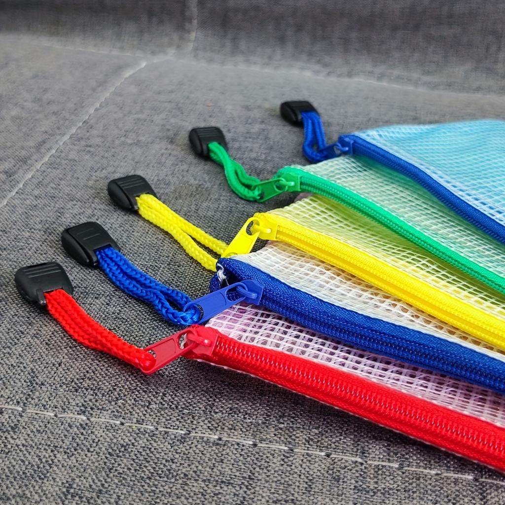 10 Pcs Mixed Color (A6 Size 6.85 X 4.56 Inch) Document Bag Mesh Zipper Pouch Document Bag Stationery File Folders Waterproof Bag