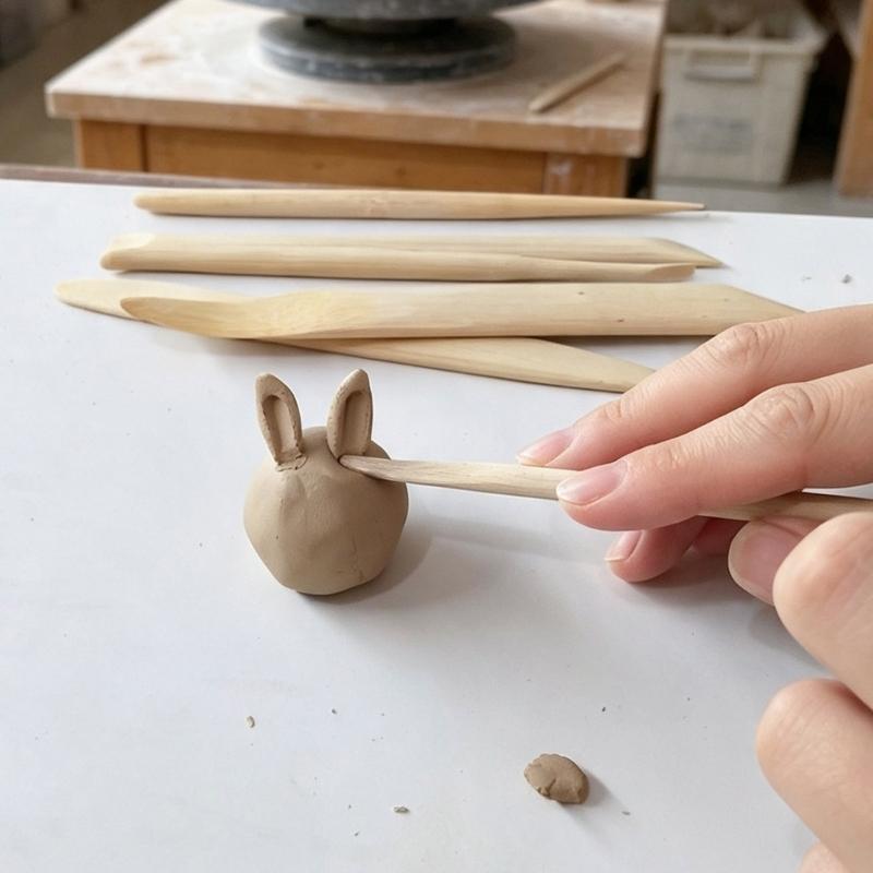 Set of 6 Wood Pottery Craft Trimming Tools with Mixed Tip, Clay Carving Tools for Ceramic Pottery Shaping Smoothing Project
