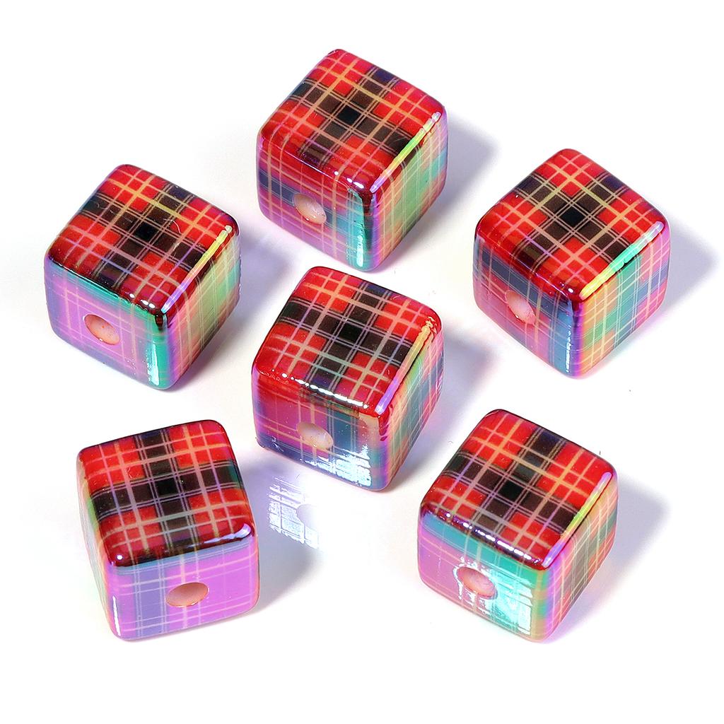 10pcs/lot 13mm Colorful Acrylic Beads Square Checkered Pattern Beads Loose Spacer Beads For Jewelry Making DIY Bracelet Necklace