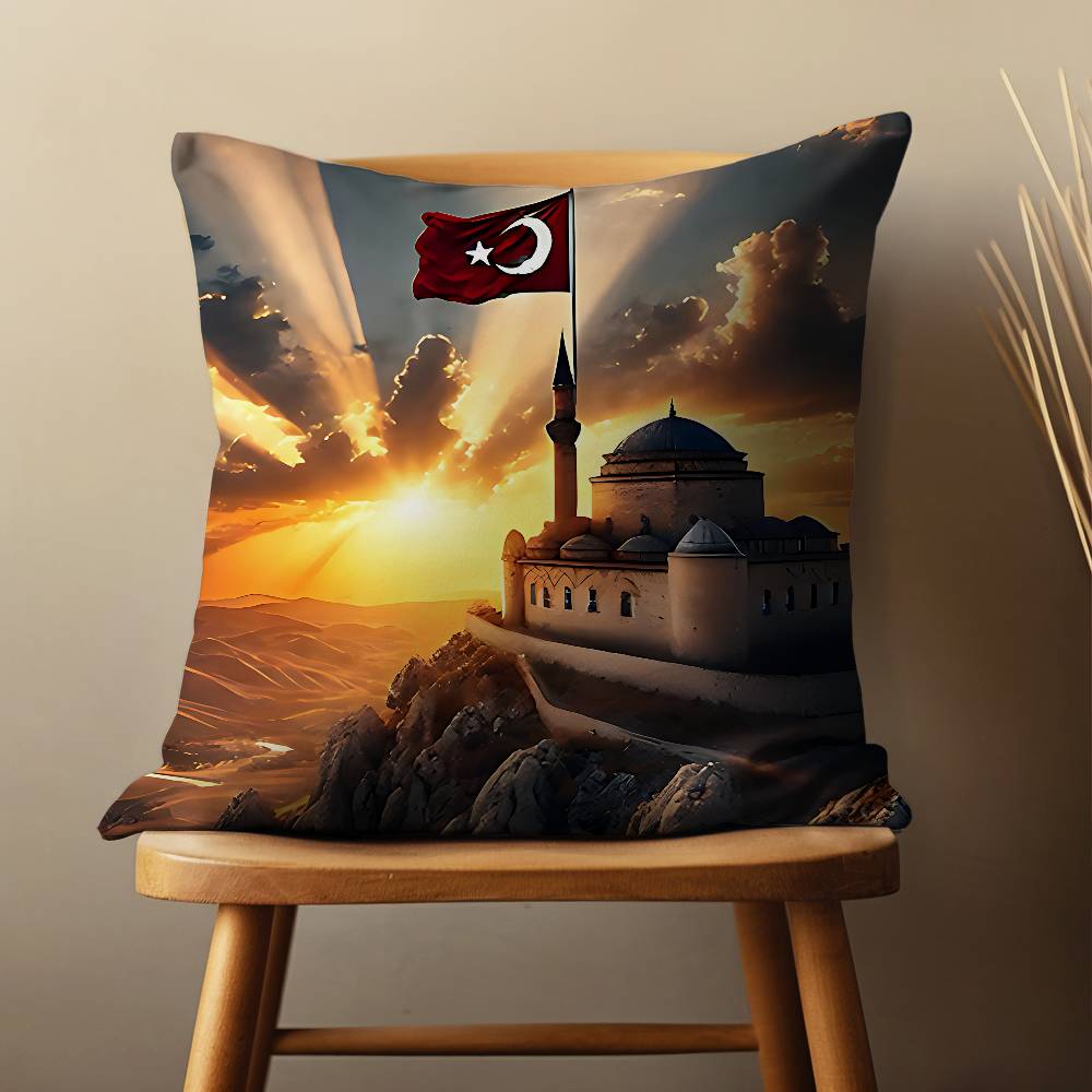 Art Turkish Flag Throw Pillow Case Living Room Sofa Cushion Cover For Home Bedroom Decoration And Protector