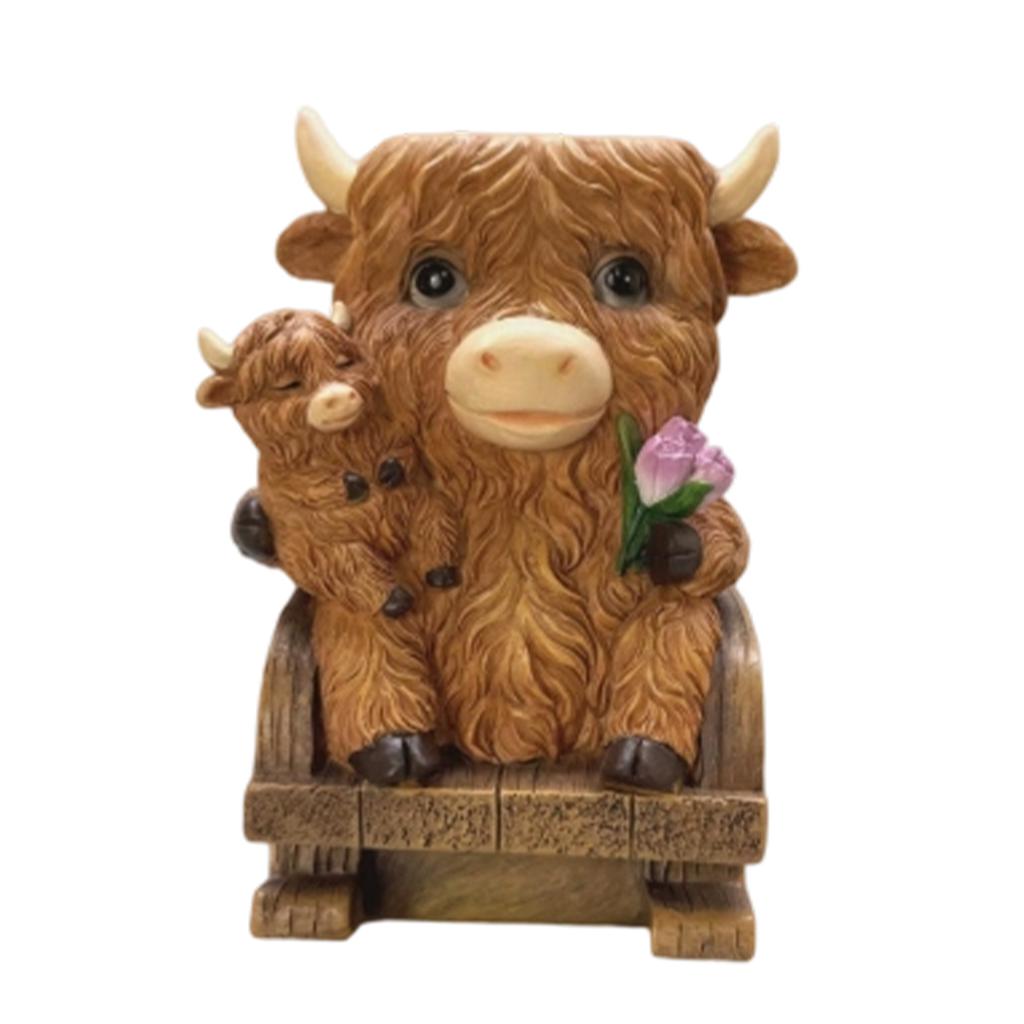 Creative Resin Desktop Planter with Rocking Chair Cow and Figurine Home Decor