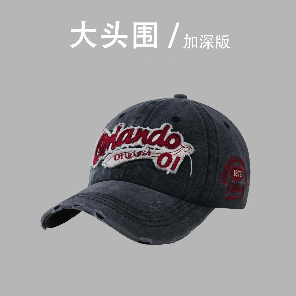

Retro old English baseball cap female face small versatile embroidery couple washed peaked cap male