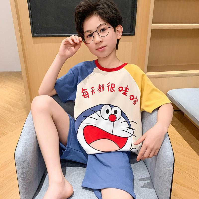 Boys Cotton Pajama Set Short Sleeve Shorts Sleepwear Kids 8-14 Years Cartoon Print Comfortable Home Wear
