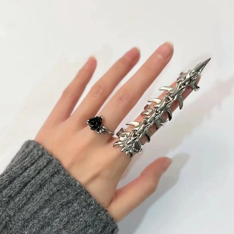 Gothic Dragons Bone Knuckle Ring Cosplay Rings Cyberpunk Unisex Alloy Silvery Adjustable Opening Jewelry Accessory Props Gifts