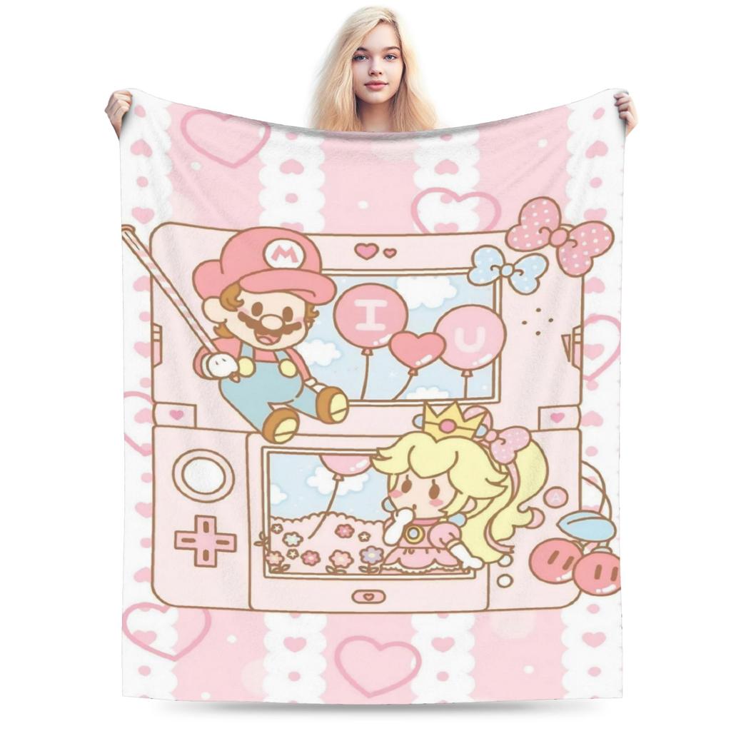 Princess Peach Star Fleece Throw Blanket Super Marioo Blanket for Home Office Super Warm Bed Rug