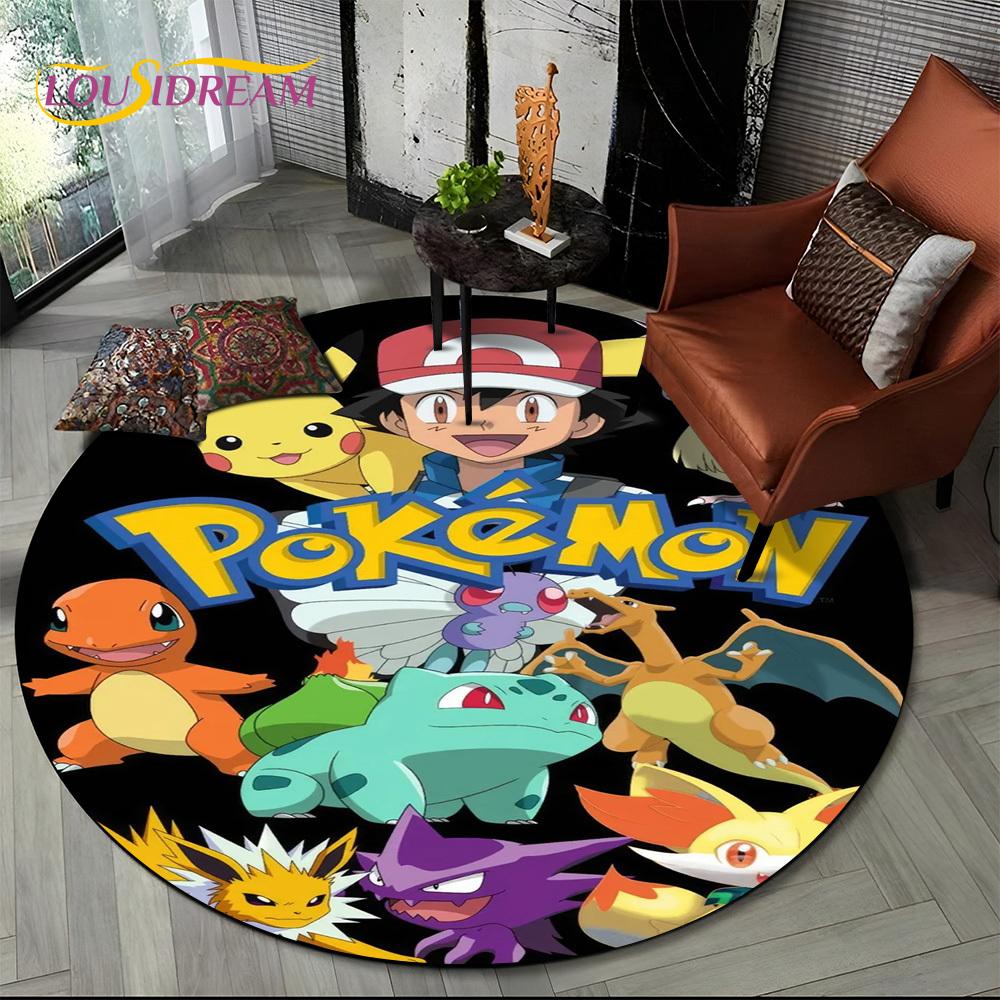 26 Style Cartoon Pokemon Cute Pikachu Round Area Rug,Carpet for Living Room Bedroom Sofa Playroom Decor,kids Non-slip Floor Mat