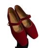 Fashion Velvet Mary Jane Shoes for Women Hand Stitch Casual Streetwear Ballet Flats Pumps Female Solid Color Red Cloth Shoes Loafers