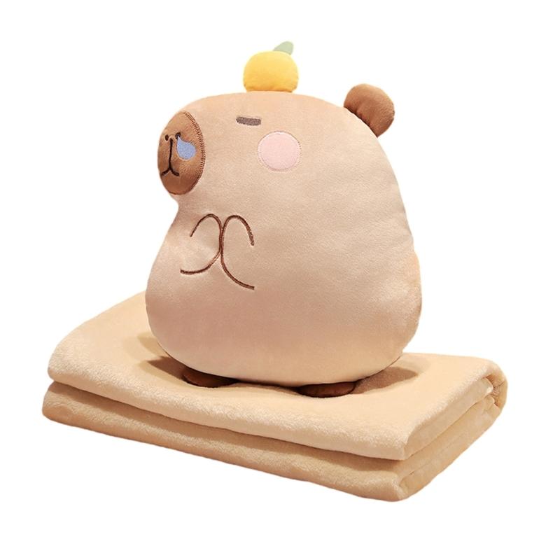 MultiFunctional Cartoon Capybara Pillow Blanket Combo Soft Cotton Throw  Chair Cushions for Kids Teens and Adults