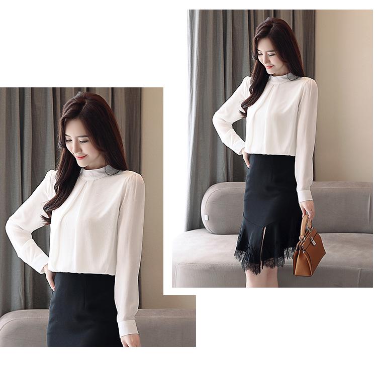 2026 Korean Style Chiffon Top: Long Sleeve, Stand Collar, Loose Fit, Belly-Covering, Versatile, Elegant, Fashionable for Spring/Autumn