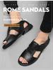 Men's 2024 Summer Roman Sandals - Trendy Open Toe Cowhide Casual Slippers for Outdoor and Beach