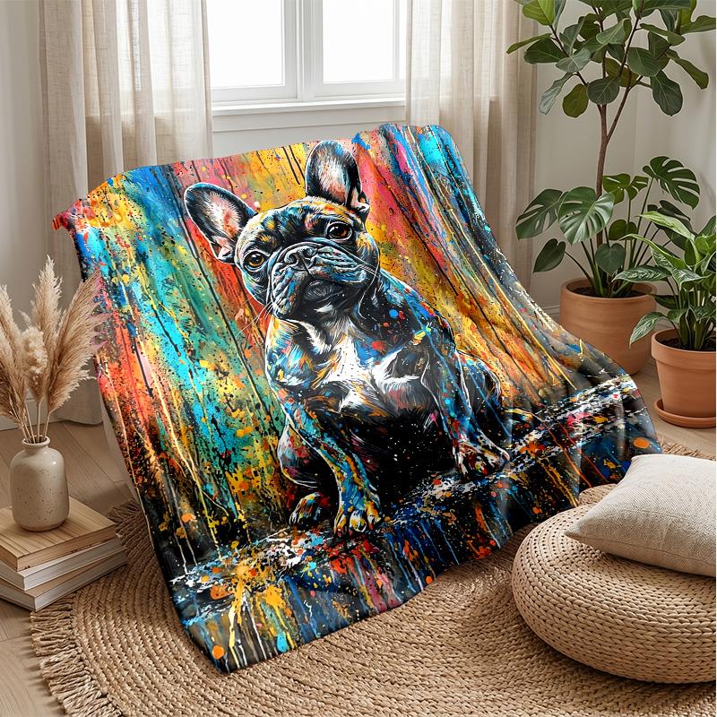 Vibrant Bulldog Art Theme Blanket Lightweight Warm Flannel Blanket Decorative Throw Blanket for Home Decoration