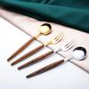 5pcs Wooden Handle Stainless Steel Knife Fork Spoon Set Dessert Fruit Fork Stir Spoon Tableware Western Tableware Kitchen Suppli
