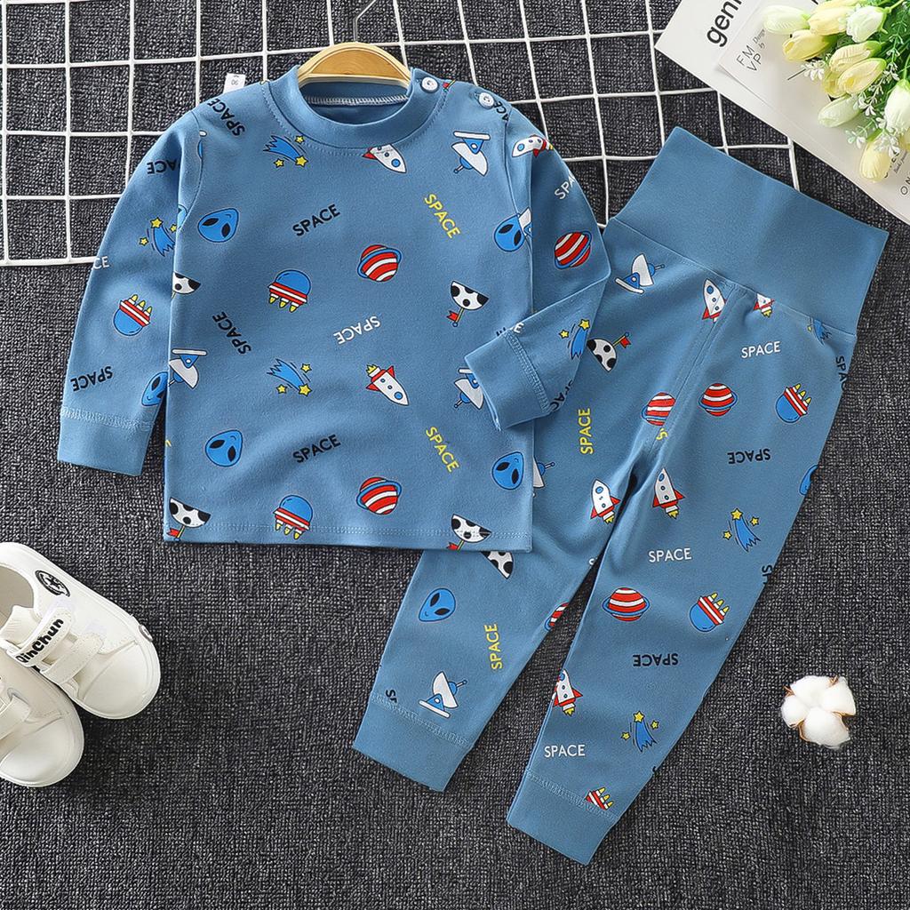 [Cotton Kids Long Sleeve Pajama Set Autumn Spring Sleepwear for Boys Girls]