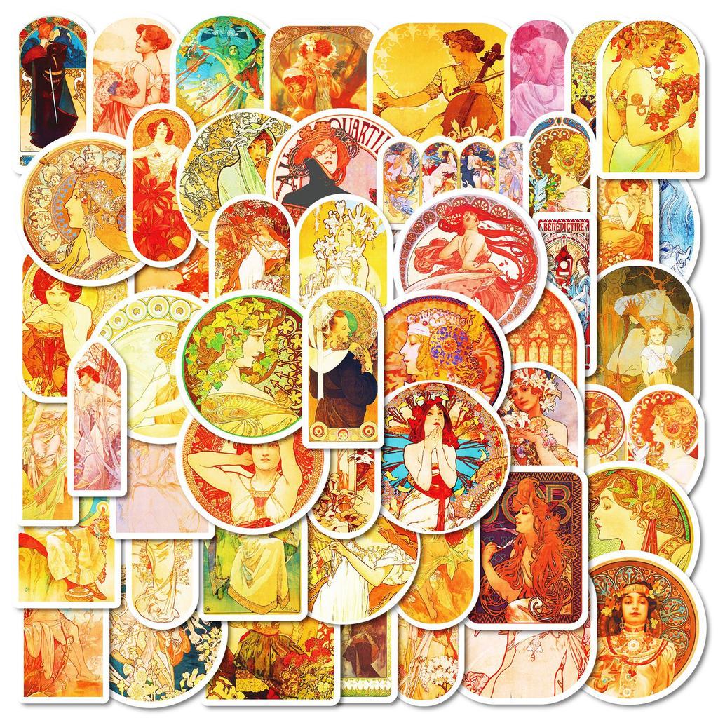 50 Muxia Art Theme Waterproof Stickers Diy Mobile Phone Case Skateboard Laptop Decoration