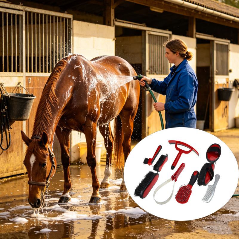 Pferdepflegeset 9 Teile Pferdebürsten für Pflegesachen mit Tragetasche für effektive Pflege Geschenk für Reiter Anfänger
