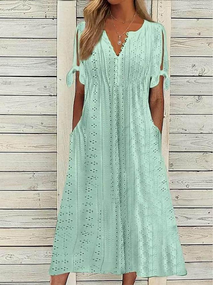 European American Style Fashion Dress for Women with V Neck Cutout Design Lace Ruffle