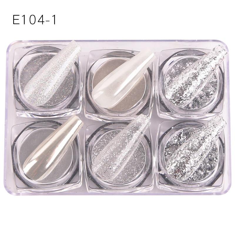 6 ks nail art třpytivý prášek na zdobení nehtů lesknoucí se pigmentové vločky flitr nail art dekorace