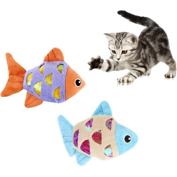Andiker Cat Catnip Toys, 2pcs Small Cat Fish Toys with Crinkle Shine Ring Paper to Make Sound to Catch Your Cats Eyes and for Your Cats to Chew and