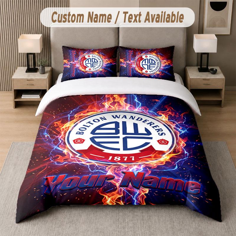 Maßgeschneidertes Bettwäsche-Set Bolton Wanderers FC Muster, Druck Name Text 1 Bettbezug plus 2 Kissenbezüge Heimtextilien
