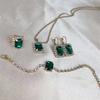 4pcs Set Luxury Charm Micro-inlay Rhinestones Square Crystal Necklace Ring Bracelet Earrings Set for Women Bride Wedding Jewelry