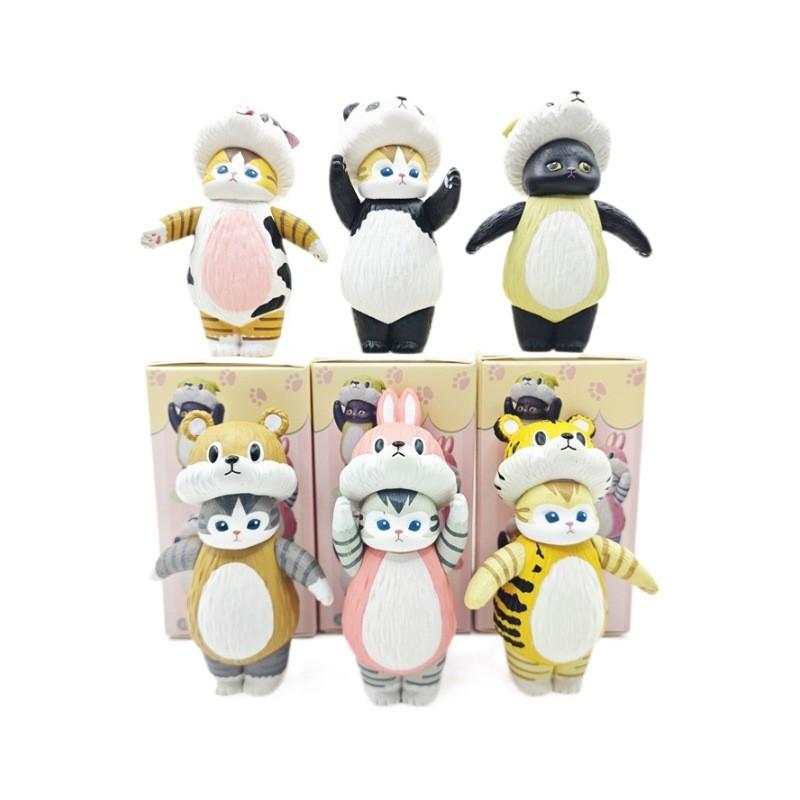 Adorable Pvc Cat Figurine With Cow Headgear Collectible Blind Box Toy 8-9cm
