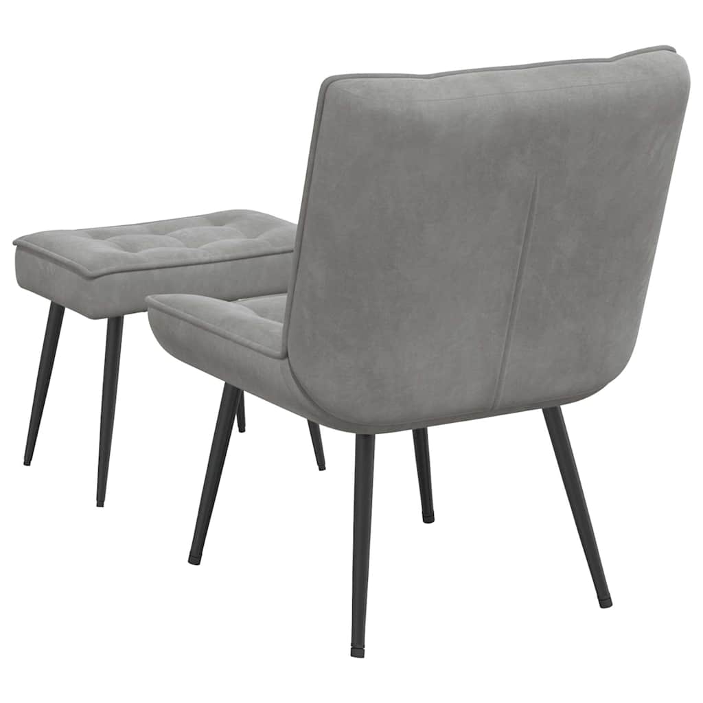 Velvet Relaxation Armchair with Footstool Light Grey