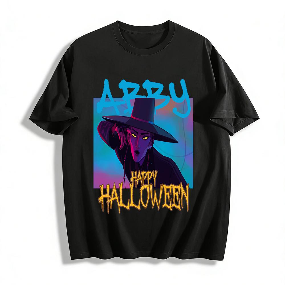 

Halloween Abby Witch Print T-Shirt Spooky Themed Casual Tee for Men and Women Party Wear Pure cotton T-shirt 6XL