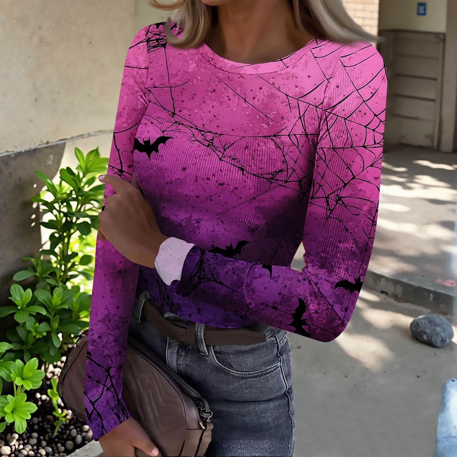 

Женская футболка с облегающим низом, модная повседневная с градиентным принтом, пуловер с круглым вырезом и длинными рукавами XL