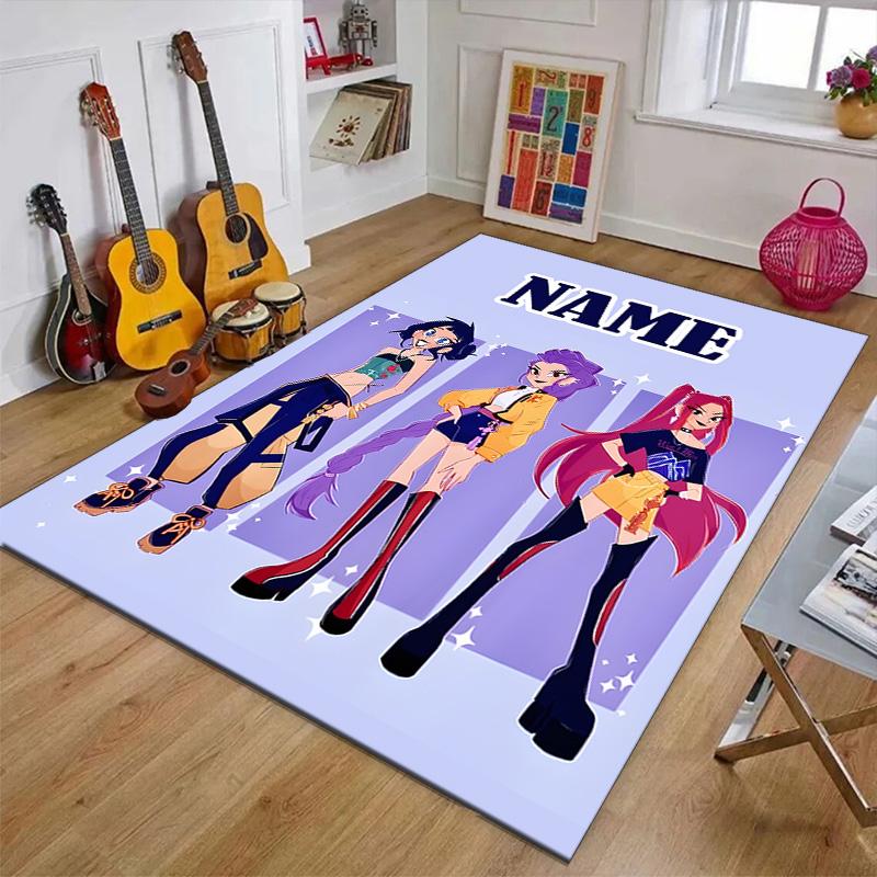 Custom KPop Demon Hunters Mat Personalized Name, Polyester Washable Indoor Entryway Rug, Gift for Christmas, Easter, Thanksgiving Day