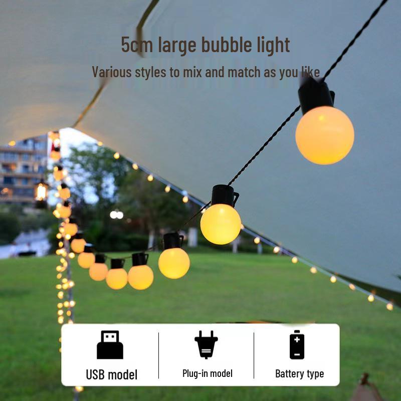 Waterproof 5cm Round String Lights for Outdoor Camping, Tent Decoration, and Night Market Stalls