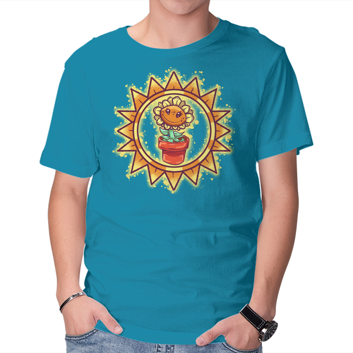 Unisex Crew Neck T-Shirt Super Sunflower Graphic Short Sleeve Casual Tee L