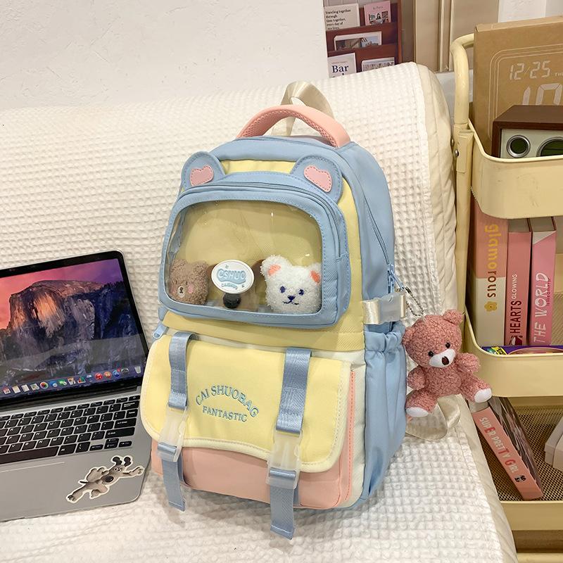 Small fresh splicing contrasting color pain bag large capacity casual lightweight student schoolbag ins Korean version cute backpack female
