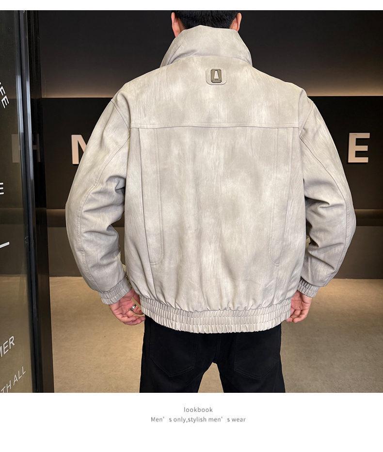 Men's 2025 Lightweight Leather Down Jacket: Stylish Short Winter Coat with Thick Stand Collar for Youth.