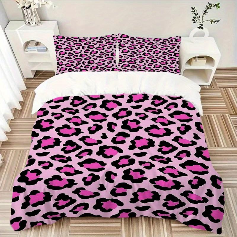 3Pcs Pink Leopard Print Printed Bedding Set, Breathable And Soft,(Includes 1 Duvet Cover And 2 Pillowcases, Quilt Not Included) yy250815155