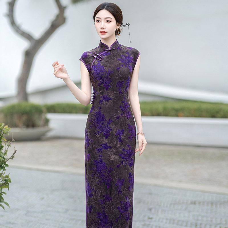 Purple mother sleeveless new Chinese Suzhou long cheongsam improved young 1011 new women's high sense summer