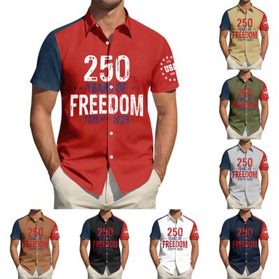 Men's Independence Day Printed Collared Top Men's Casual Sports Short-Sleeve Shirt