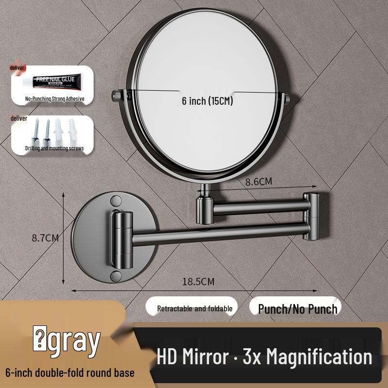 Wall-Mounted Foldable Vanity Mirror with Lights (Double-Sided, Punch-Free Installation) for Bathroom.