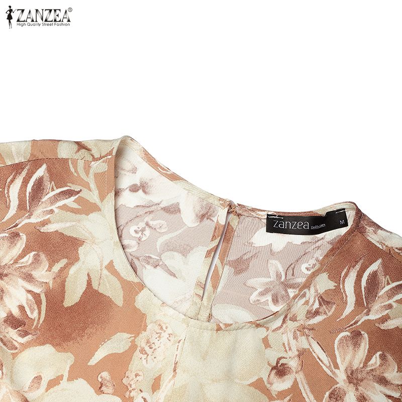 ZANZEA Abito Lungo Casual da Donna con Scollo Rotondo, Manica a 3/4, Stampa Floreale, Vestibilità Ampia