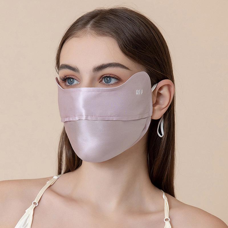 Women's Summer Silk Sun Protection Mask - 100% Mulberry Silk, Anti-UV, Breathable Veil with Eye Corner Shield.