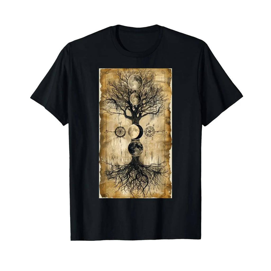 Hand Drawn Sketch Yggdrasil Tree of Life T Shirt black vintage Washed streetwear graphic Stretc