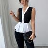 Summer New Women's Sleeveless Shirt, European American Commuter Style Fake Two-piece Cardigan Blouse Leisure Women